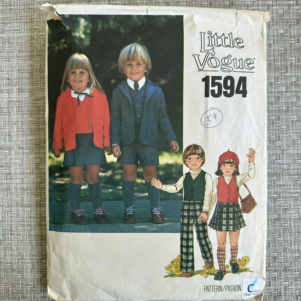 1970s Vogue Sewing Pattern 1594 Boy Girl JACKET VEST SKIRT SHORTS PANTS Size 5